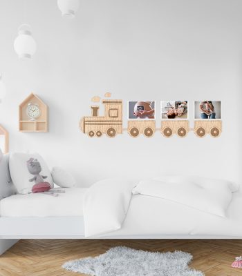 Petit train photo personnalisé en bois pour chambre d'enfant ou bébé, cadeau naissance, d'anniversaire, de baptême ou de baby shower